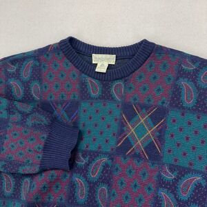 Vintage Tricots St Raphael Sweater Mens‎ Large Purple Wool Paisley Quilt Pattern